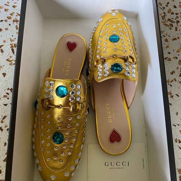 Gold Gucci Napa Crystal Mules - Picture 8 of 9
